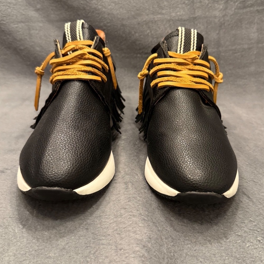 SHU SHOP Boho Pepa Black Fringe Sneakers Women's Size 9 Snakeskin Accent Low Top